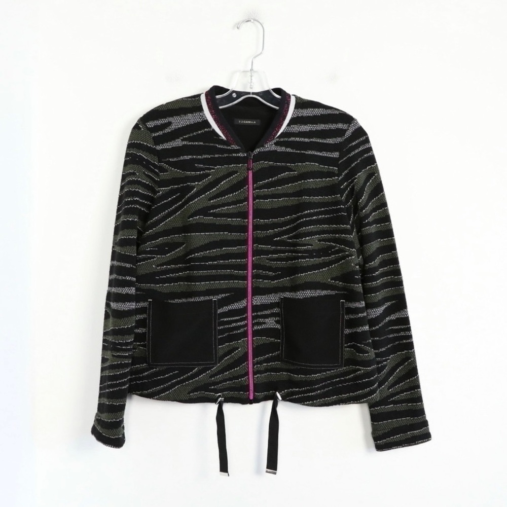 J J Garella boutique French Designer jacket zebra print cardigan animal zipper S